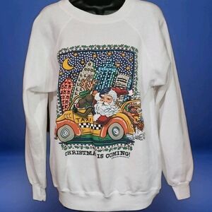 Vintage Christmas Womans Large Sweatshirt 1990 Santa Claus Reindeer Taxi USA